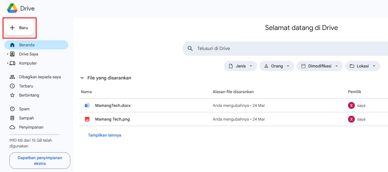 Cara Membuat Folder Baru di Google Drive