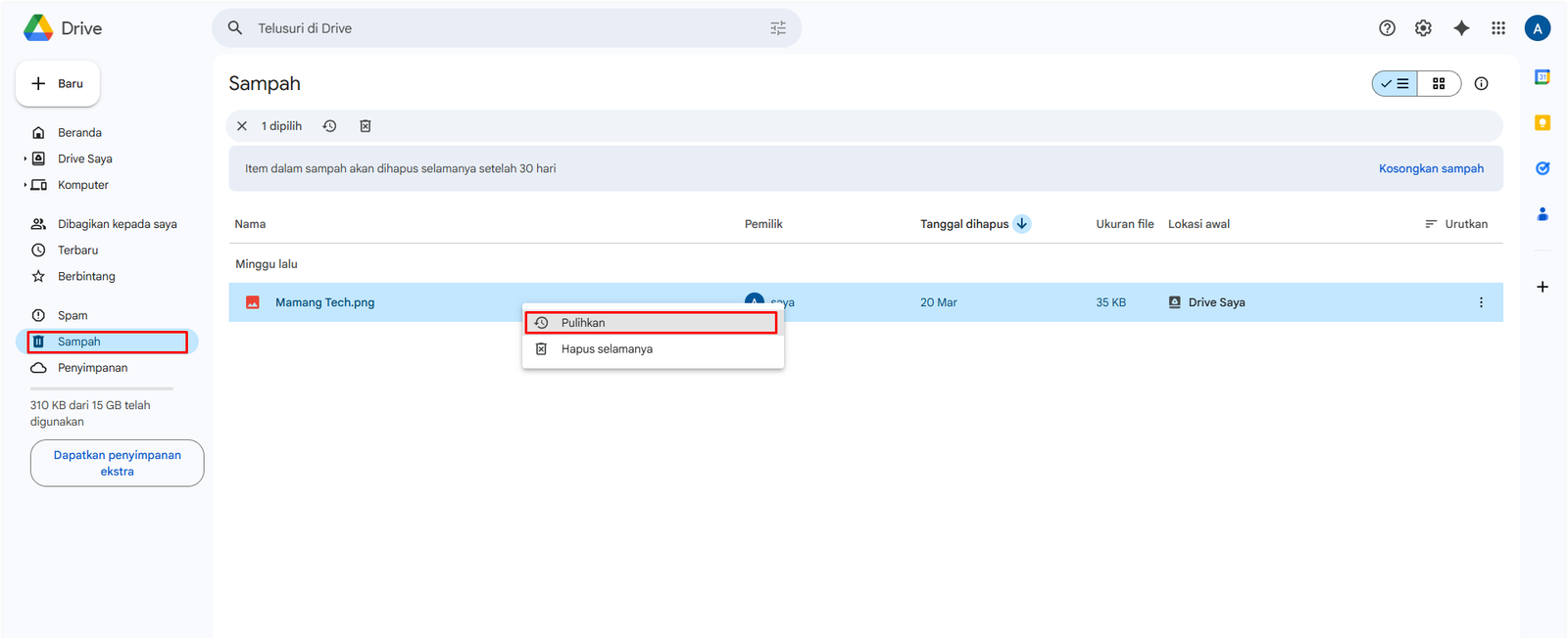 Cara Memulihkan File terhapus di Google Drive
