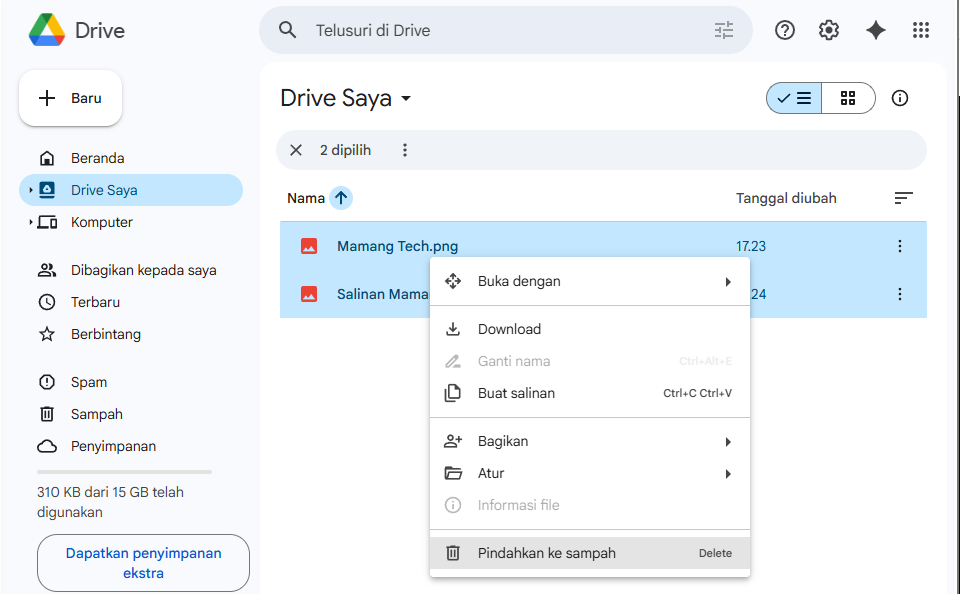 cara menghapus banyak file di google drive sekaligus
