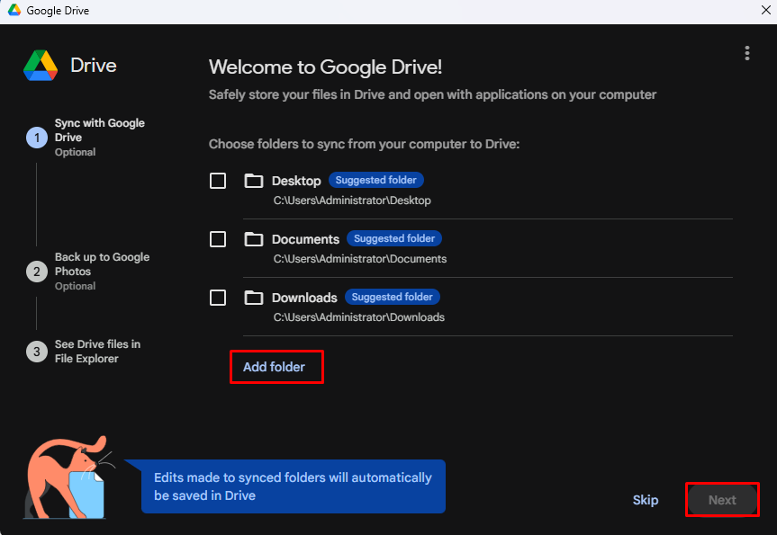 Pengaturan sinkronisasi Google Drive for Desktop di Windows 11