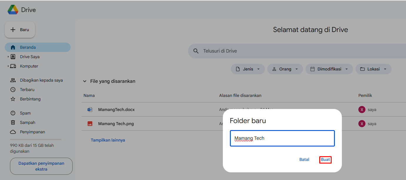 cara bikin folder baru di google drive