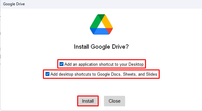 Tampilan instalasi Google Drive for Desktop di Windows 11