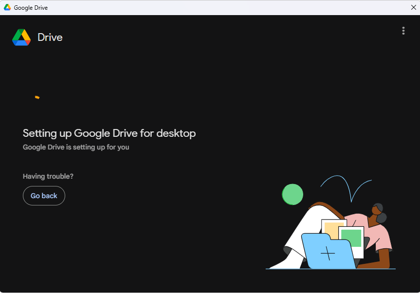 Tampilan Google Drive for Desktop setelah login berhasil